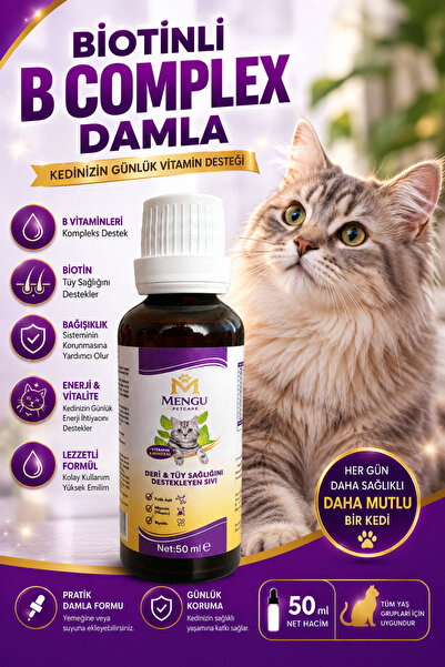 Tüy Dökülmesini Önleyici ve Tüy Sağlığını Destekleyici Kediler için Biotinli B Complex Damla 50 ml