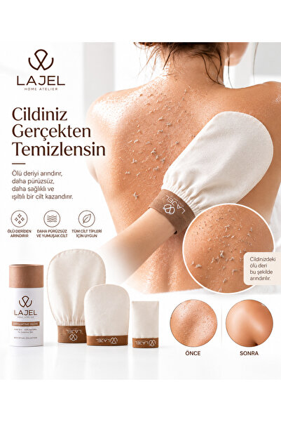 Lajel Premium Set of 3 White Shower Scrub, Exfoliating Glove, Facial Scrub, Floş Ipek Normal, Medium, Sensitive C