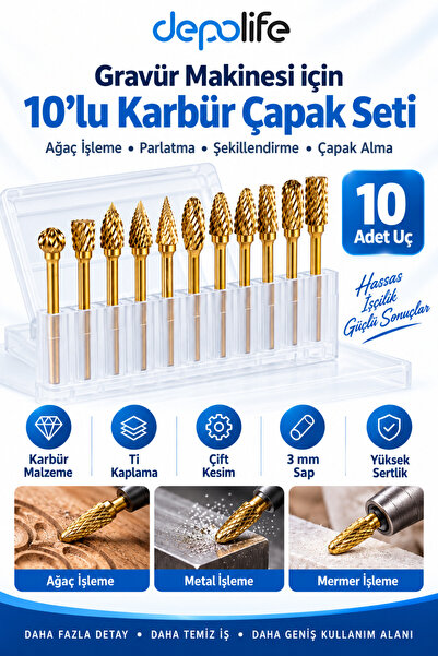 Depolife Gravür Makinesi için Çapak Seti Ağaç İşleme Parlatma Ve Delme Yüksek...