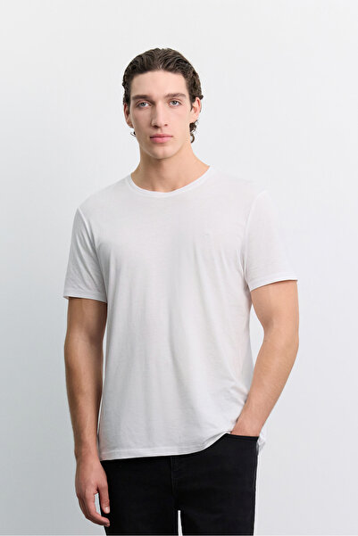 Avva Men's White Crew Neck Soft Touch Basic Regular Fit T-Shirt B001171
