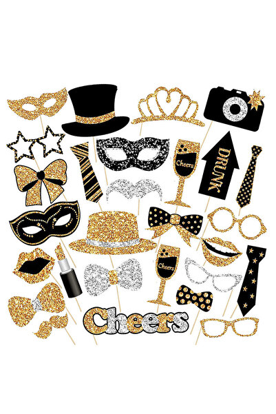 Choice 30pcs Set 30pcs Black Golden Party Photo Booth Props for Birthday Wedd...