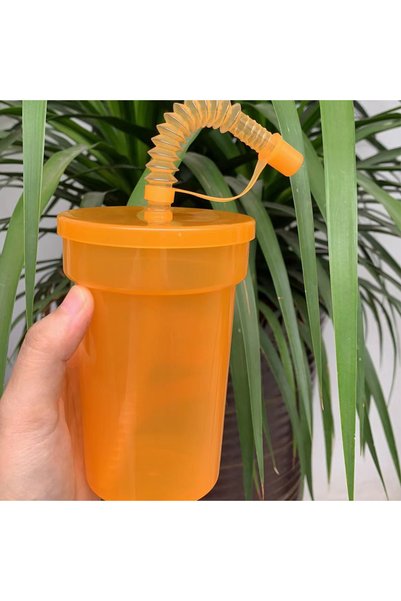 Choice 8pcs Set Orange Neon Sipper Cups Reusable Spill-Proof Drinking Cups wi...