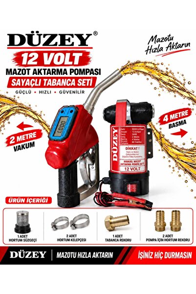 DÜZEY POMPA DÜZEY/12 VOLT MAZOT AKTARMA POMPASI & SAYAÇLI TABANCA SETİ (LİTRE...