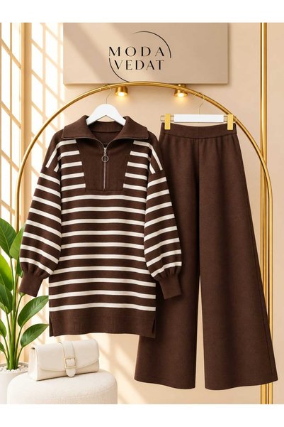 MODA VEDAT Women's Stripe Detailed Knitwear Set