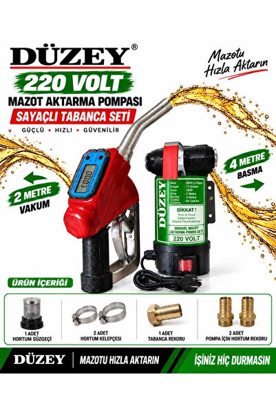 DÜZEY POMPA DÜZEY/220 VOLT MAZOT AKTARMA POMPASI & SAYAÇLI TABANCA SETİ (LİTR...