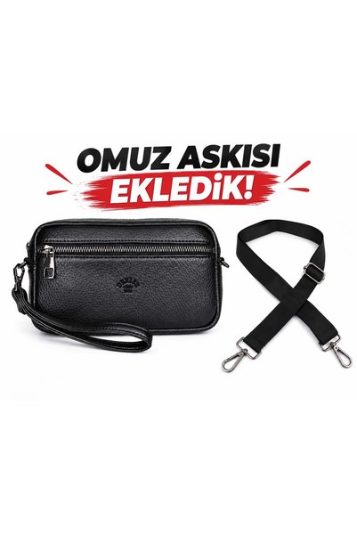 deri,se club Men's Black Multi-Compartment Card Holder Detailed Luxury Hand and Bracelet Set of Belt Clutch Bag