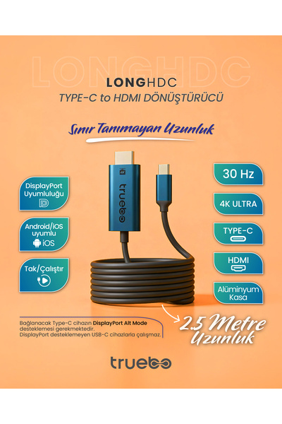 truebo LongHDC USB-C to HDMI Dönüştürücü