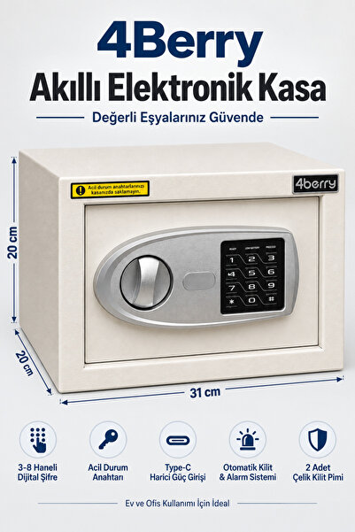 4 Berry TC-002 Akıllı Elektronik Kasa, Şifreli Çelik Para Kasası, Acil Durum ...