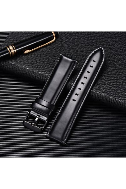 Choice 22mm black-(B) Business Genuine Leather Strap Quick Release Band Black...