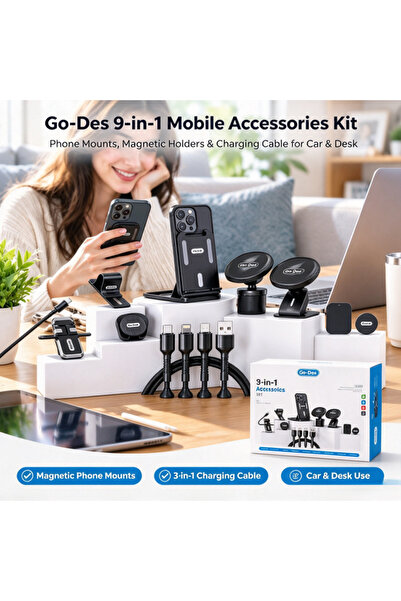 Go-Des مجموعة إكسسوارات الهاتف المحمول 9 في 1، حامل هاتف متعدد الوظائف، حامل ...