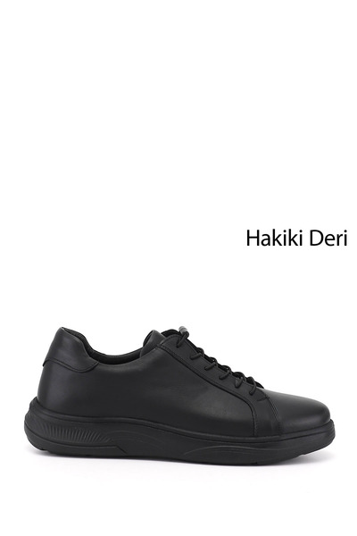 GÖNDERİ(R) Erkek Siyah Bağcıklı Hakiki Deri Sneaker