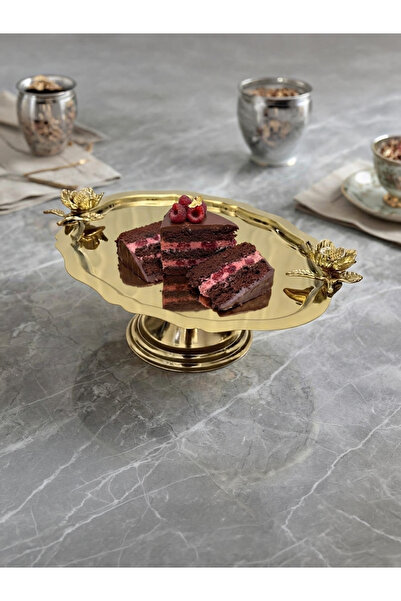 Elzemm store GOLD RENK ÇELİK GOLD AYAKLI OVAL GÜL AKSESUARLI KEK KURABİYE STA...