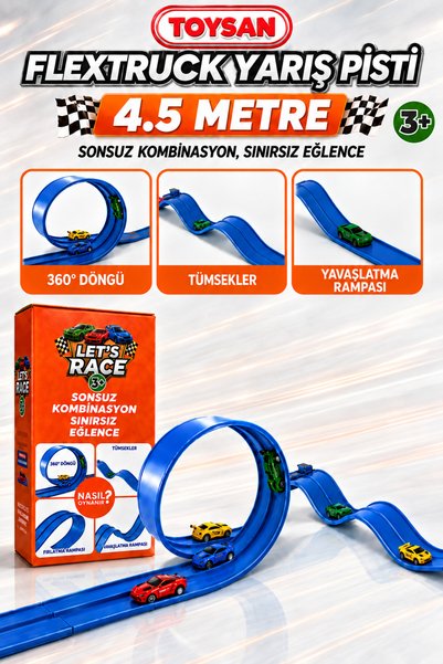 Toysan FLEX TRACK Mavi Renk Esnek Yarış-Aksiyon Pisti 4.5 METRE