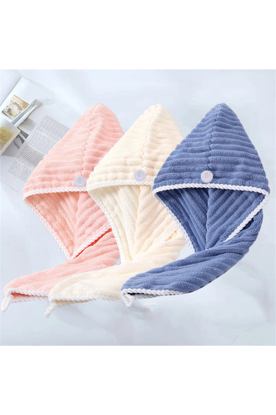 Choice3 Pink White Blue 3Pcs Hair Drying Cap, Premium Microfiber Absorbent So...