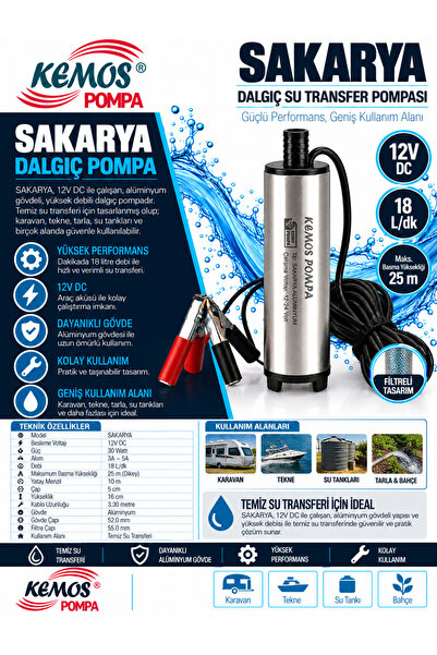Kemos Sakarya Alüminyum Gövdeli 12 Volt Süt Aktarma Pompası