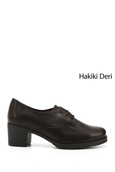 GÖNDERİ(R) Brown Antique Heart Genuine Leather Round Toe Mid Heel Lace Up Wom...