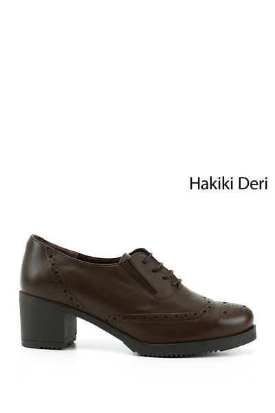 GÖNDERİ(R) Women/Girls Brown Antique Lace-Up Medium Thick Heeled Genuine Leat...