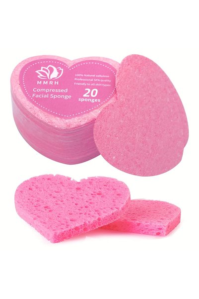Choice3 Pink 20 Pieces Facial Sponges Heart Shape Compressed Facial Natural F...