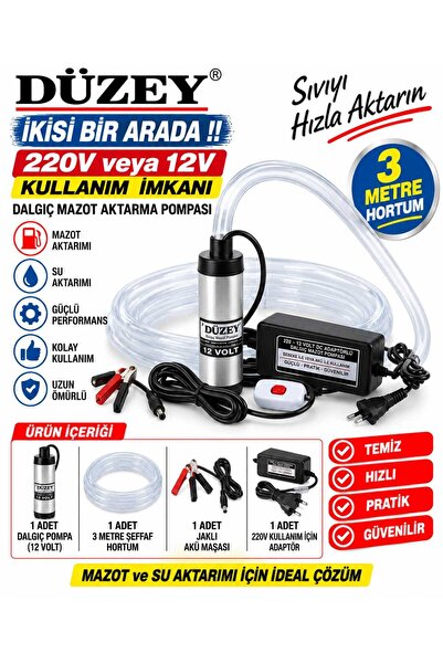 DÜZEY POMPA Düzey 220-12 Volt Sıvı Aktarma Pompası & 3metre Hortum Seti (MAZO...