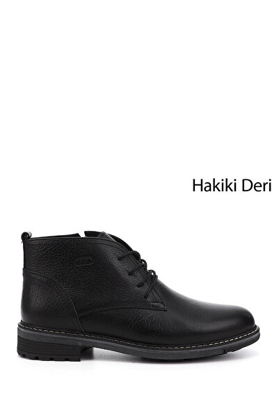 GÖNDERİ(R) Erkek Siyah Bağcıklı Kauçuk Taban Hakiki Deri klasik Bot