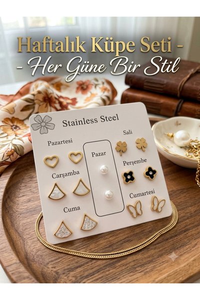 NAS fashion Steel Weekly Earring Set with Different Models for Every Day of t...