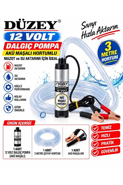 DÜZEY POMPA Düzey 12 Volt Sıvı Aktarma Pompası & 3 Metre Hortum Seti (MAZOT,S...