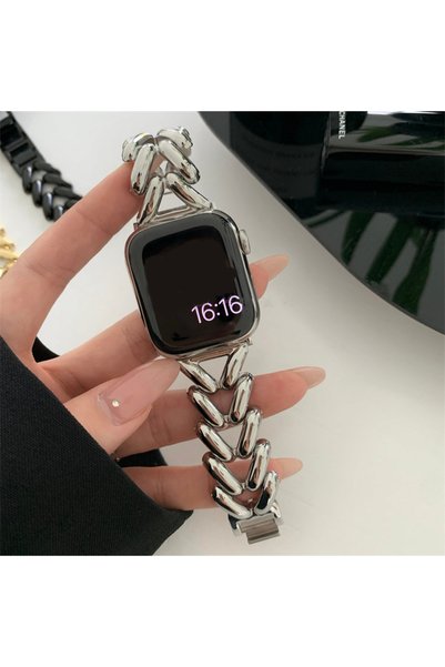 Choice حزام معدني فضي فاخر على شكل قلب مقاس 38 مم 40 مم 41 مم لساعة Apple Wat...