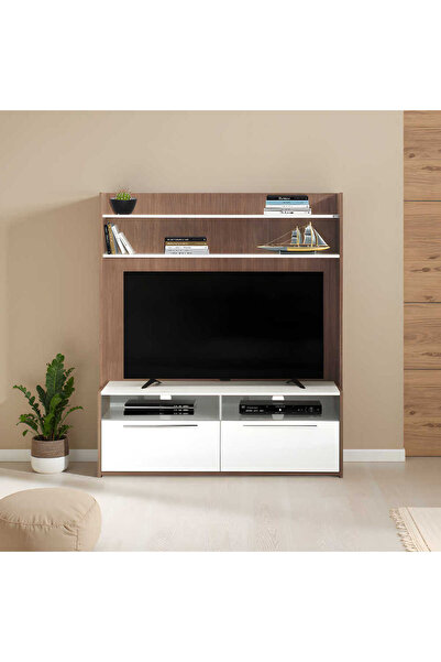 Adore Mobilya Flat Line Due Ekstra Tv Ünitesi - Noce- Parlak Lake Beyaz 134x1...