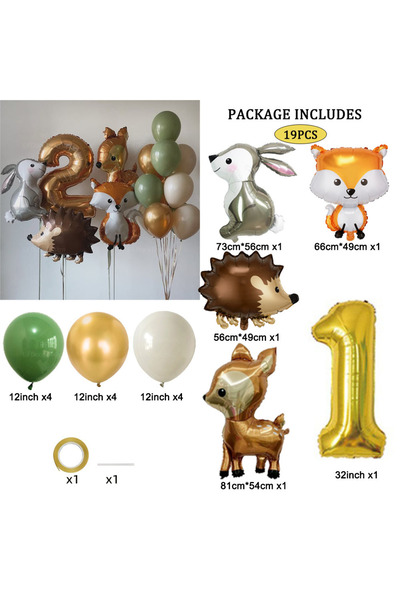 Choice Other 1 19pcs Hedgehog Deer Fox Rabbit Balloon Set Gold Number Balloon...