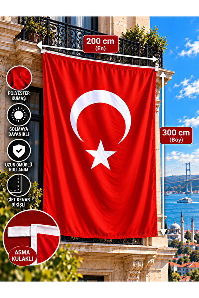 AKYILDIZ store Türk Bayrağı 200x300 cm (2x3 metre) – Raşel Kumaş, Çift Dikiş