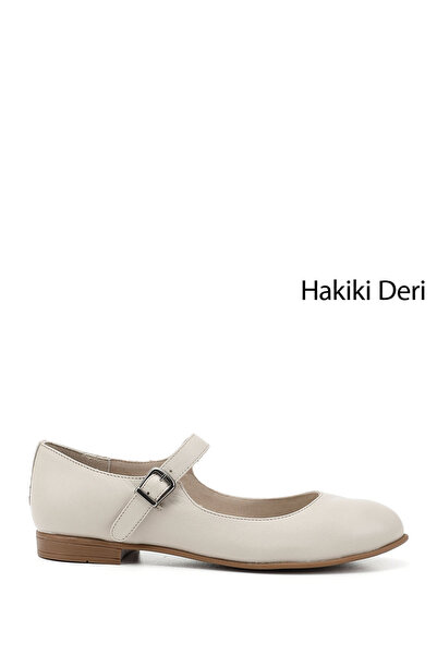 GÖNDERİ(R) Kadın Bej Bilek Bağlı Mary Jane Hakiki Deri Babet
