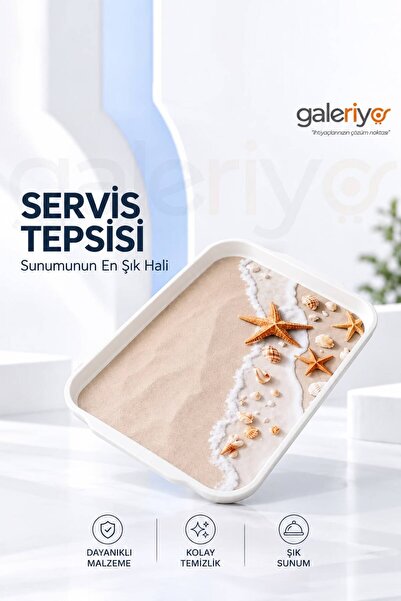 Galeriyo Deniz Sahil Desenli Orta Boy Servis Tepsisi