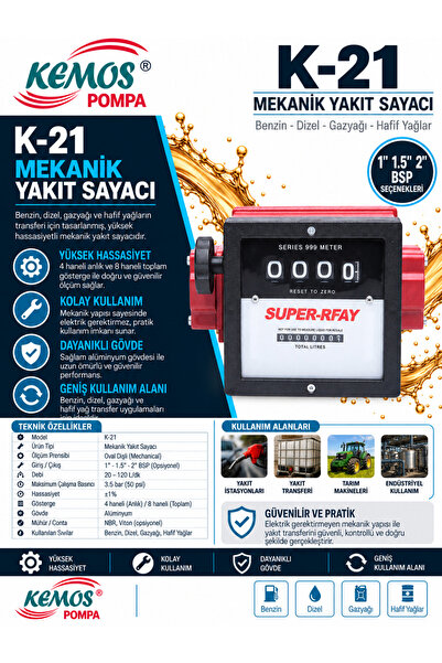 Kemos Mazot Sayacı Super-rfay Mazot Sayacı 4 Haneli 1,5 Inch Superrfay Mazot ...