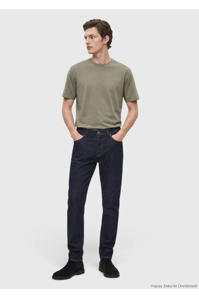 Ramsey Lacivert Düz Regular Fit Denim Pamuk Karışımlı Pantolon