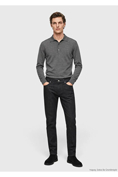 Ramsey Siyah Düz Slim Fit Denim Pamuk Karışımlı Pantolon
