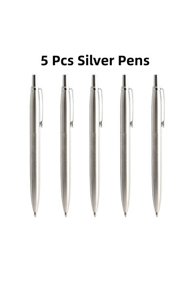 Choice1 5 Pcs Silver Pens 5Pcs Metal Ballpoint Pens Set,G2 Refill Blue Ink Au...
