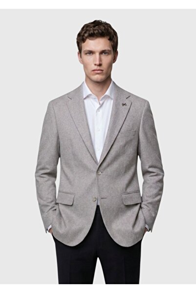 Ramsey Bej Düz Regular Fit %100 Kaşmir Ceket