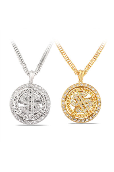 Miniso 50cm 2PCS Big Rotatable US Dollar Money Sign Pendant Necklace Men Rapp...