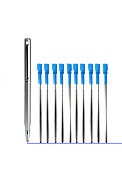 Choice Blue Refill Mini Stainless Steel Metal Ballpoint Pen with 10 Replaceme...