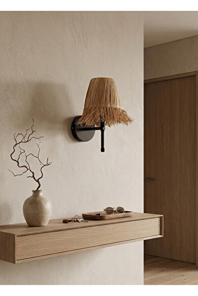 Maison Avf Raffia Fringed Bohemian Wicker Corded Wall Lighting Sconce - Lower...