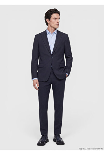 Ramsey Lacivert Mikro Modern Fit Yün Karışımlı Takım Elbise