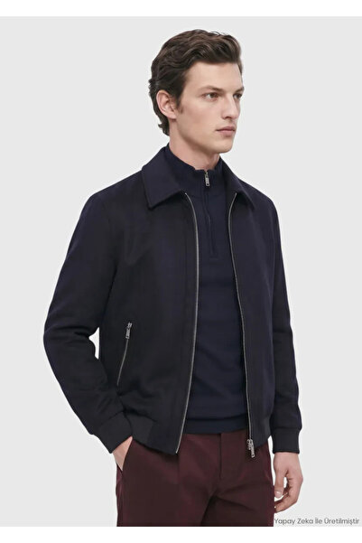 Ramsey Lacivert Regular Fit Gömlek Yaka Casual Dokuma Mont