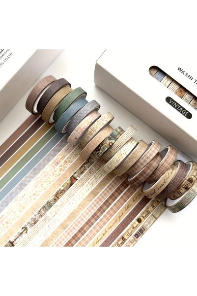 Choice7 Brown 8 Rolls/Box Retro-Themed Washi Tape, Various Flowers, Plaid Pat...