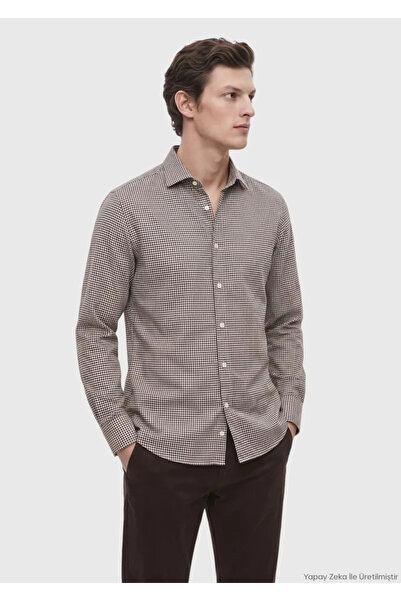 Ramsey Bordo Kareli Casual Fit Uzun Kumaş Casual Pamuk Karışımlı Gömlek