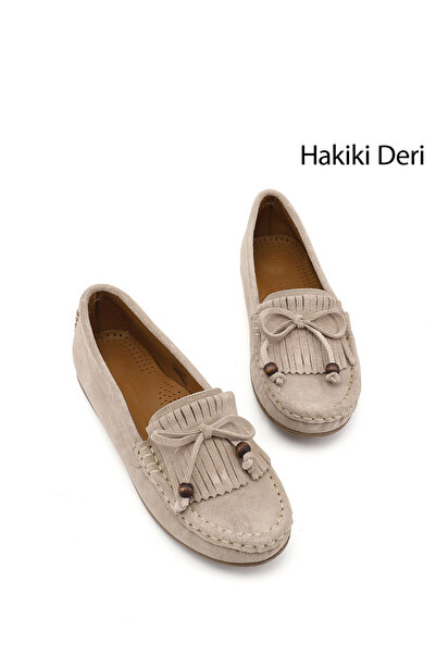 GÖNDERİ(R) Women's Sand Suede Bowknot Genuine Leather Comfort Loafer