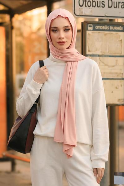 Aisha's Design Penye Boneli Hazır Penye Kapşon Şal İkili Takım,PS-57,Pudra