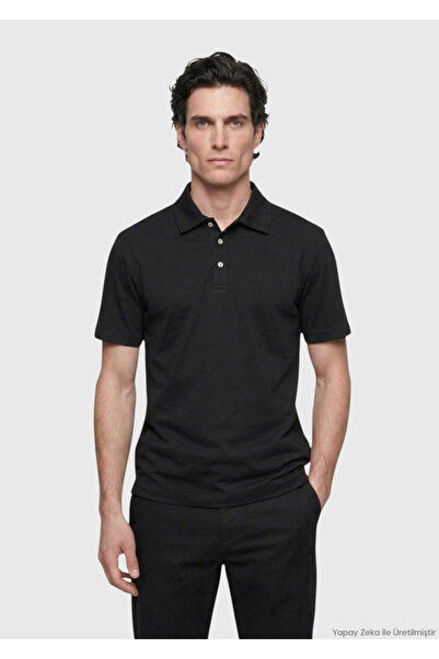 Ramsey Siyah Düz Pamuk Karışımlı T-Shirt