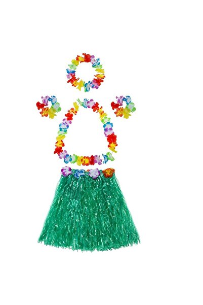partidolu Setli Yetişkin Çocuk Uyumlu Hawaii Eteği Yeşil Renk 40 cm