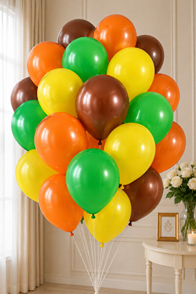 Parti dolabı 20 Safari Forest Themed Metallic Balloons - Yellow-orange-brown-...