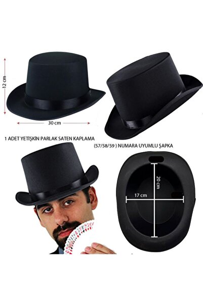 partidolu Halloween Saten Sıvama Kumaş Siyah Renk Yetişkin Melon Sihirbaz Şap...
